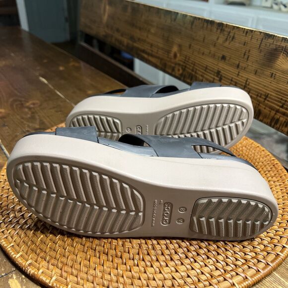 Crocs Brooklyn Wedge Sandals Womens Sz  8 Black Slingback Comfort - Picture 4 of 5